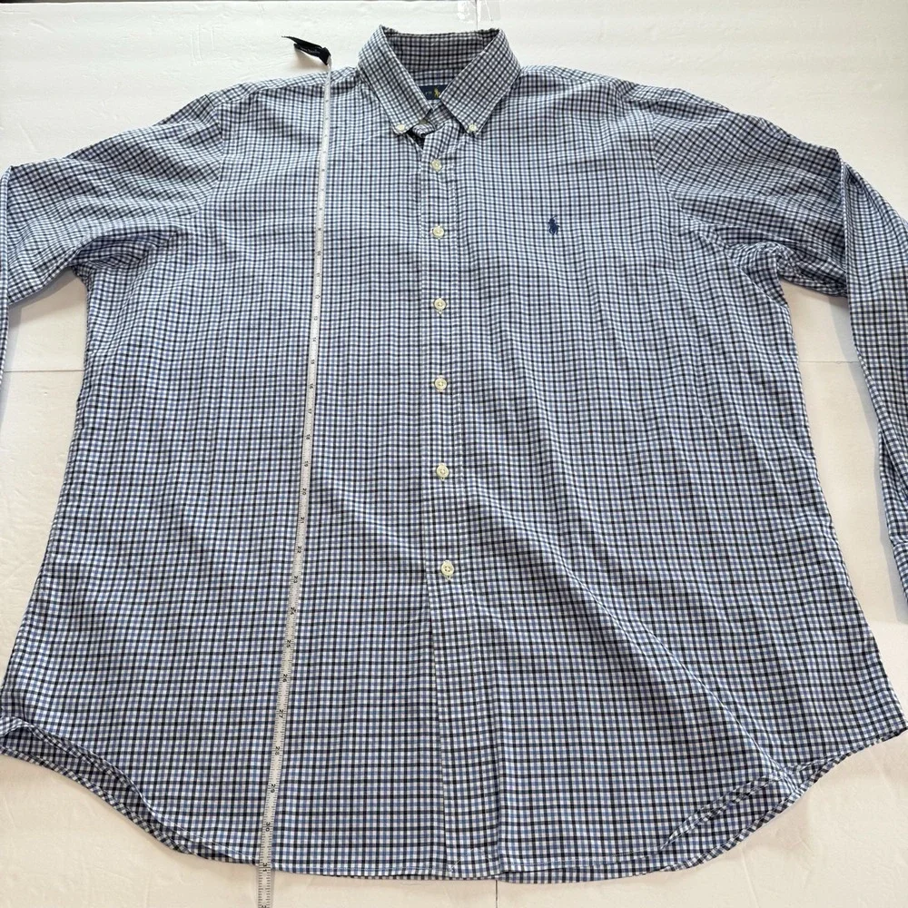 Polo Ralph Lauren Blue Check Cotton Oxford Button Down Shirt Size XL‎